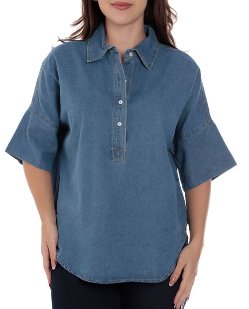 Blusa Nicolle camisera azul manga 3/4 para mujer