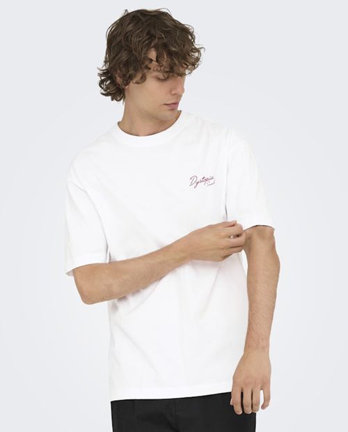 Camiseta Only & Sons relaxed fit blanca con estampado "Dystopia" para hombre
