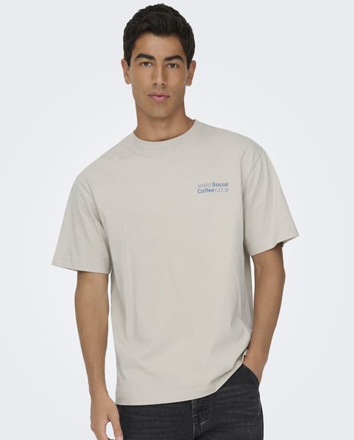 Camiseta Only & Sons relaxed fit beige con estampado "Coffee Club" para hombre