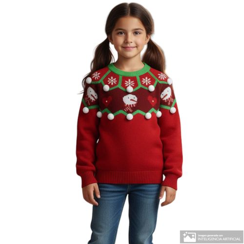 Suéter rojo con estampado navideño para niña