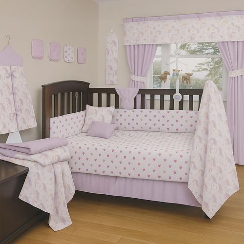 Set de 5 piezas ropa de cuna rosada con estampado