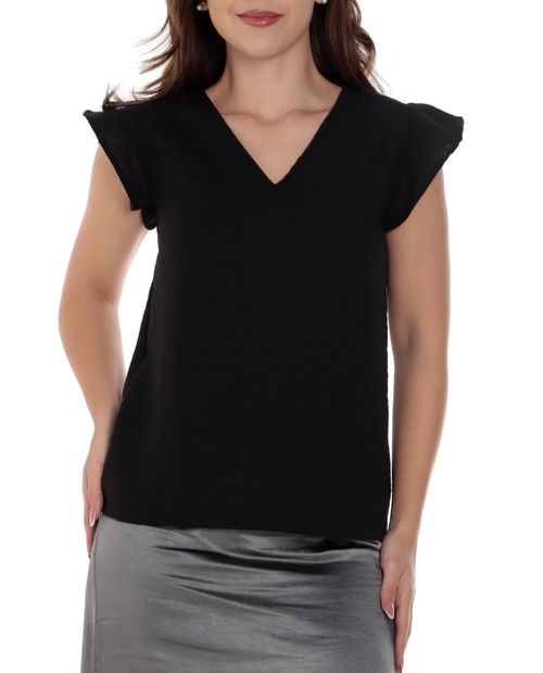 Blusa Sabrina formal negra manga corta para mujer