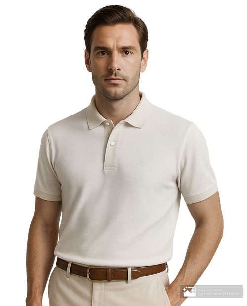 Camisa polo Oscar de la Renta ivory texturizada para hombre