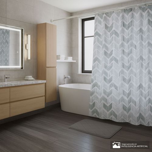 Set alfombra antideslizante y cortina estampada para baño