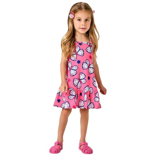 Vestido rosado con estampado de mariposas para niña
