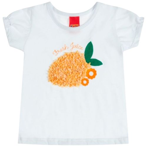 Camiseta blanca con bordado de fruta para niña