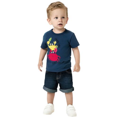 Camiseta azul con estampado de cangrejo para niño