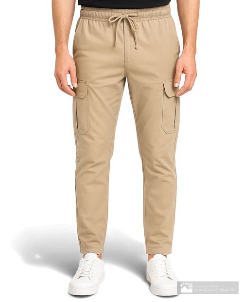 Pantalón cargo Carven straight fit café sólido para hombre