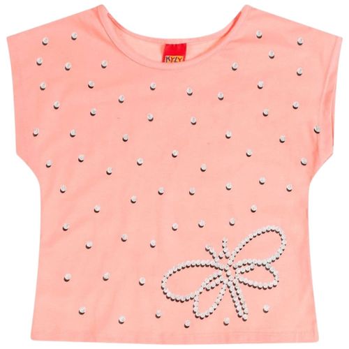 Blusa coral con estampado de puntos para niña