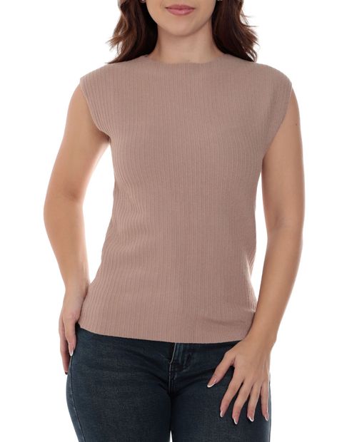 Blusa Sabrina casual café sin mangas para mujer