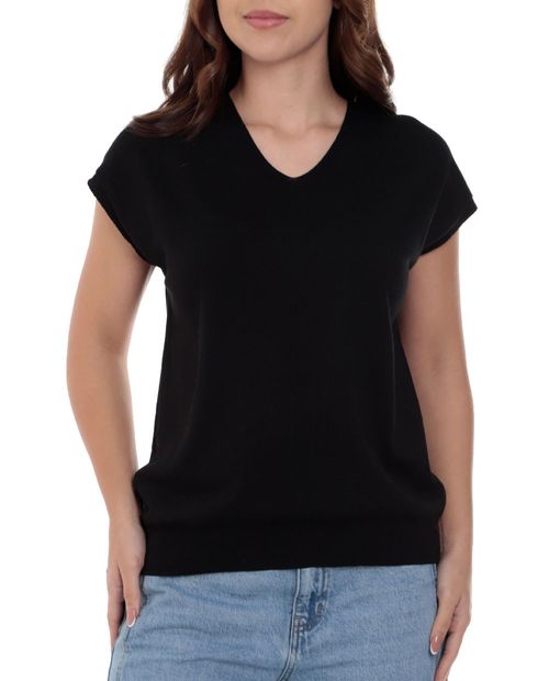 Blusa Sabrina casual negra manga corta para mujer
