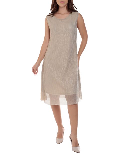 Vestido Nicolle formal beige sin mangas para mujer