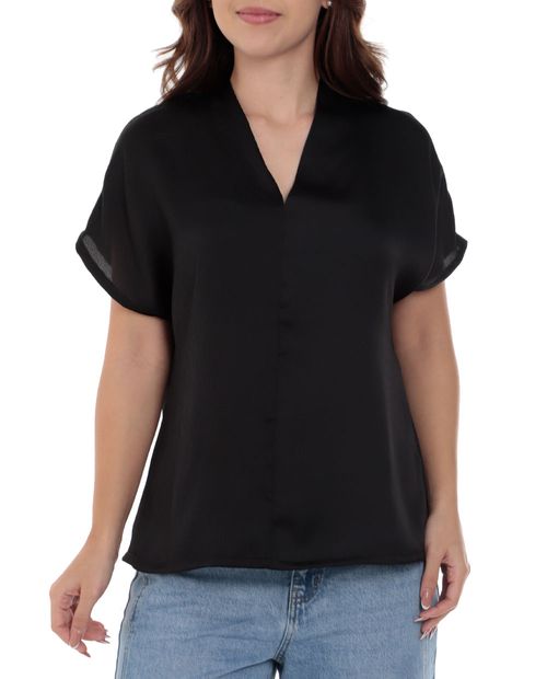 Blusa Nicolle formal negra manga corta para mujer