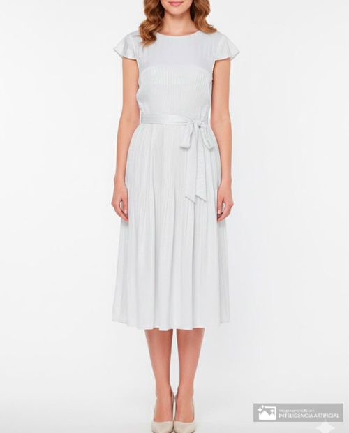 Vestido DKNY midi blanco manga corta para mujer