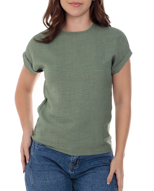 Blusa Sabrina formal verde manga corta para mujer