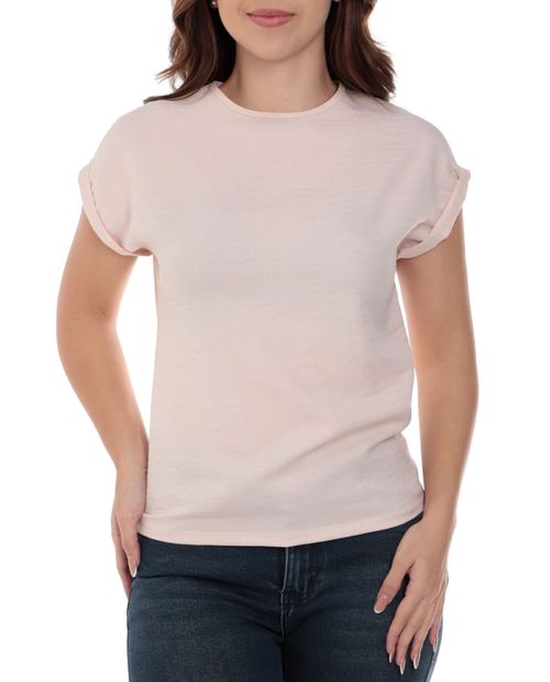 Blusa Sabrina formal rosada manga corta para mujer