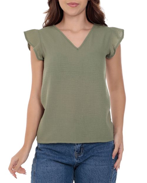 Blusa Sabrina formal verde manga corta para mujer