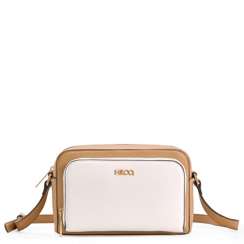 Cartera crossobody H&Co Asia color café/blanco para mujer