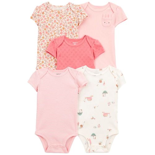 Set de 5 mamelucos multicolor con estampado para bebé niña