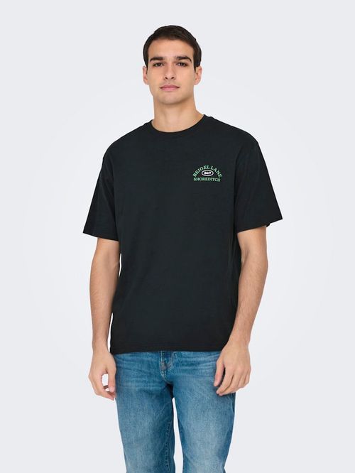 Camiseta Only & Sons relaxed fit negra con estampado "Beigel Lane" para hombre