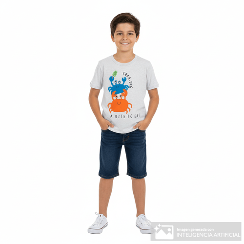 Camiseta gris claro con estampado para niño
