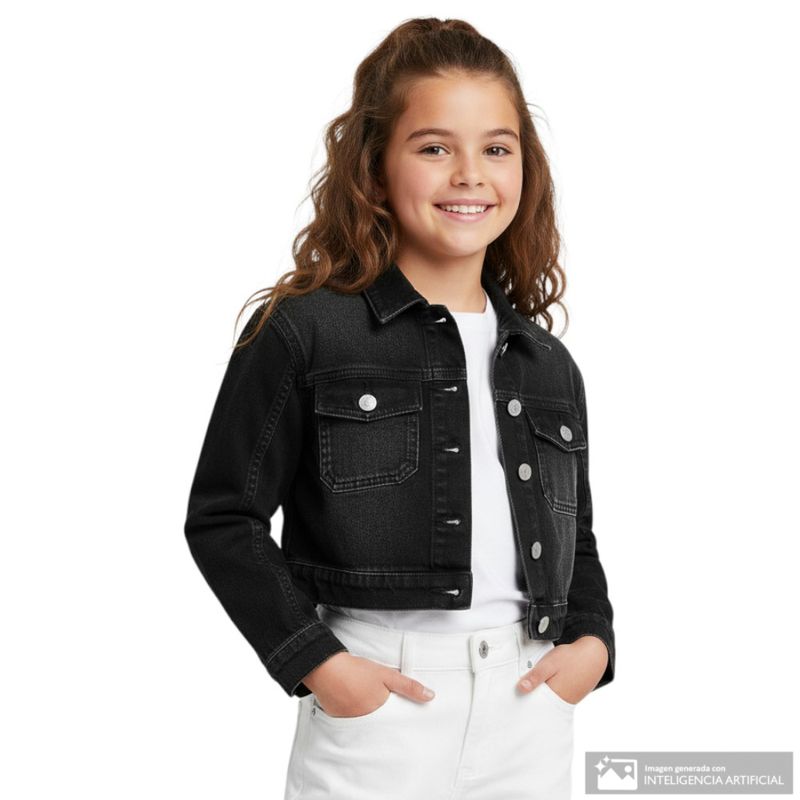 Chaqueta negra denim para niña-1764772320183