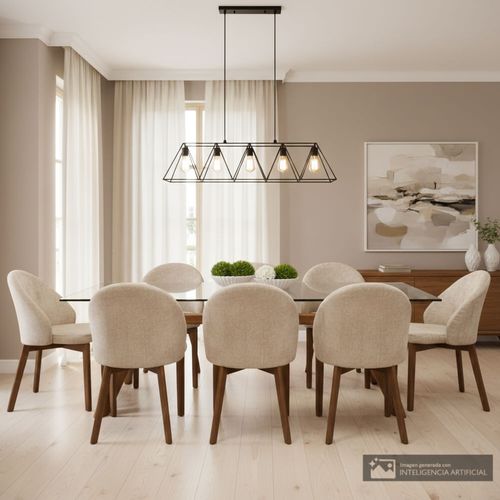 Comedor  8 sillas carson jaspeado top madera con vidrio