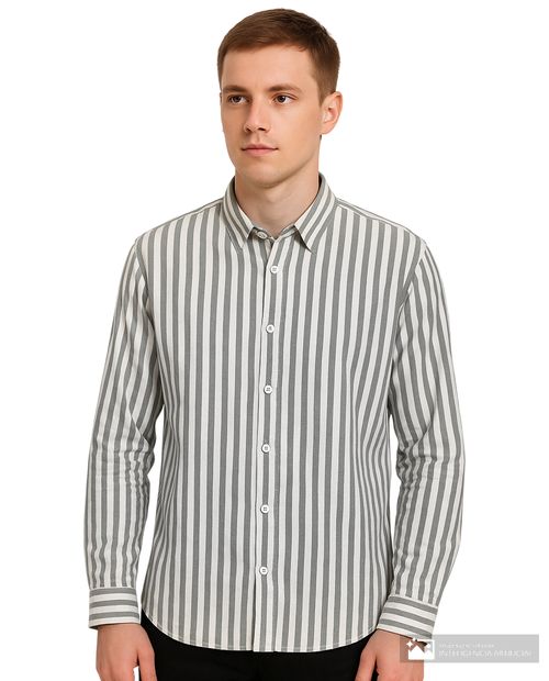 Camisa casual Orange con rayas verdes para hombre