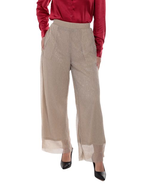 Pantalón Nicolle wide leg beige de cintura alta para mujer