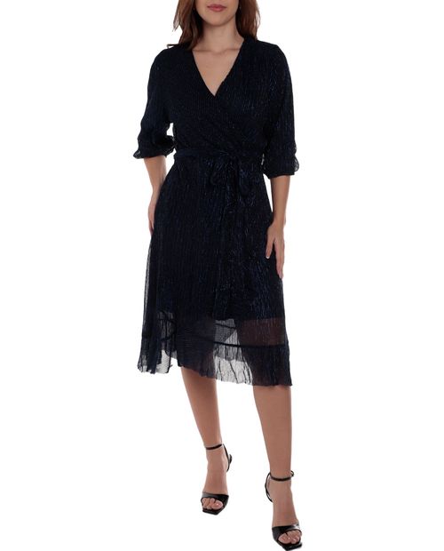 Vestido Sabrina wrap azul manga 3/4 para mujer