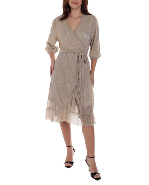 Vestido Sabrina wrap beige manga 3/4 para mujer