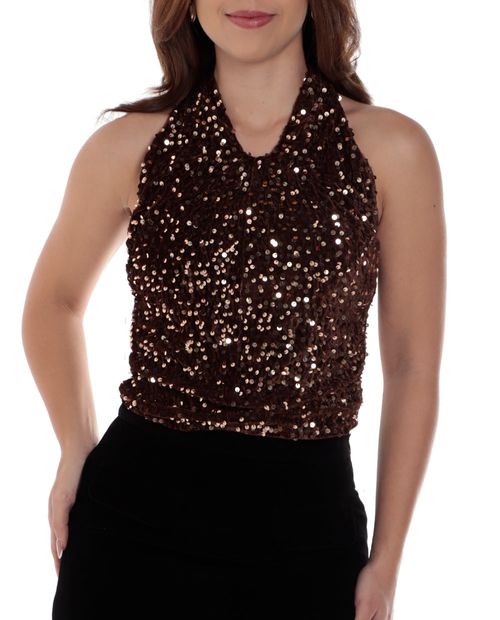 Blusa Orange halter café sin mangas para mujer