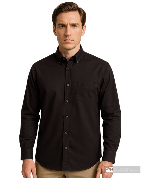 Camisa casual Oscar de la Renta tailored fit café sólida para hombre