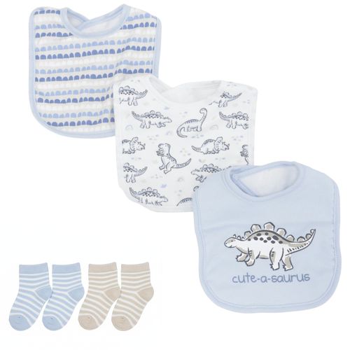 Set de 2 pares de calcetines y 3 baberos para bebé niño