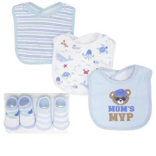 Set de 2 pares de calcetines y 3 baberos para bebé niño