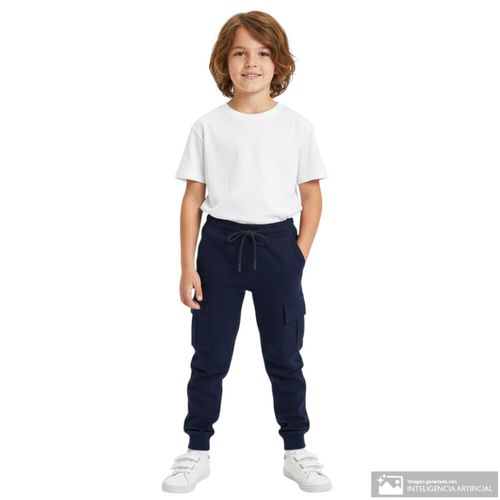 Pantalón azul diseño jogger cargo para niño