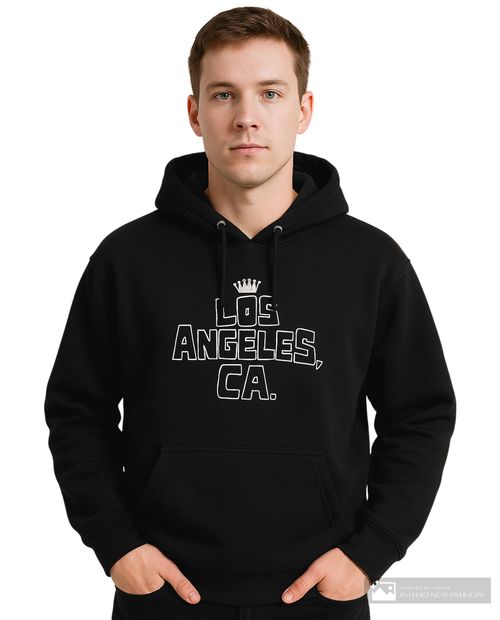 Suéter hoodie Denim and Flower negro con estampado "Los Angeles" para hombre