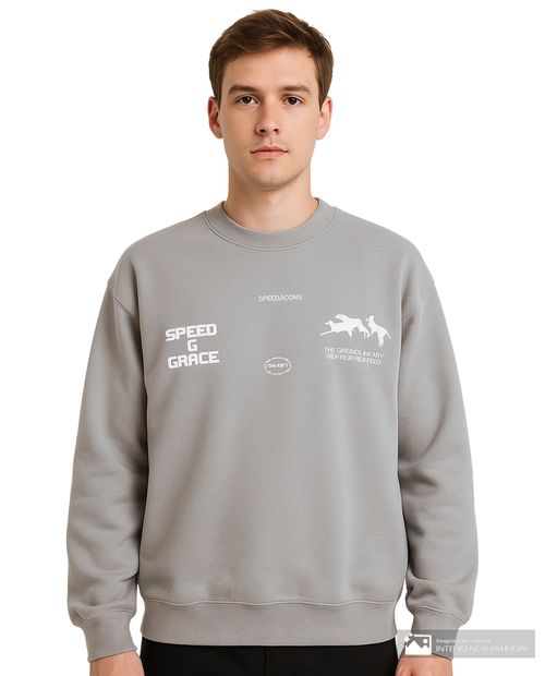 Suéter Denim and Flower gris con estampado "Speed and Grace" para hombre