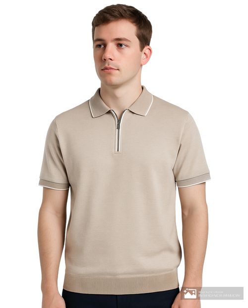 Camisa polo Denim and Flower beige con rayas texturizadas para hombre