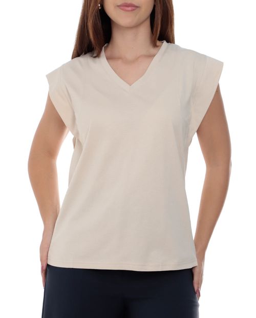 Camiseta Sabrina beige manga corta para mujer
