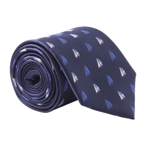 Corbata Izod azul navy con mini print de veleros para hombre
