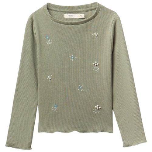 Camiseta verde bordada para niña