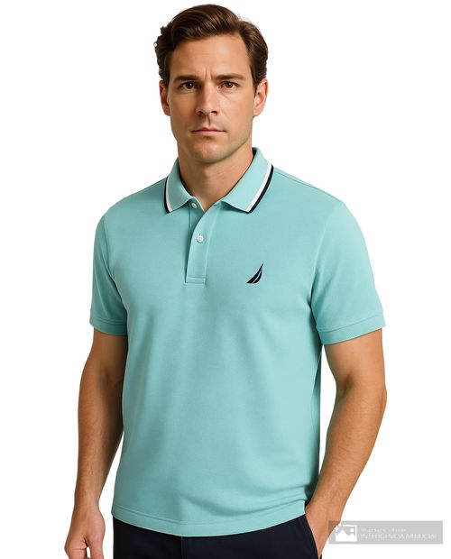 Camisa polo Nautica classic fit verde aqua texturizada para hombre