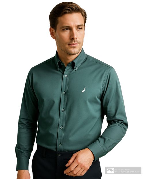 Camisa casual Nautica verde sólida para hombre