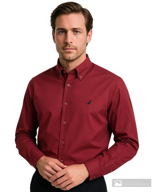 Camisa casual Nautica roja sólida para hombre