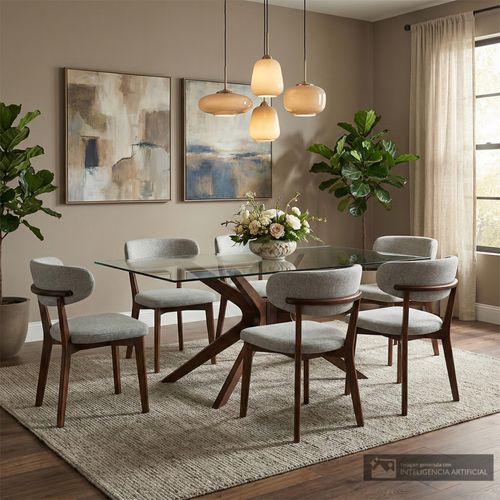 Juego de comedor 6 personas top de vidrio Fratelo