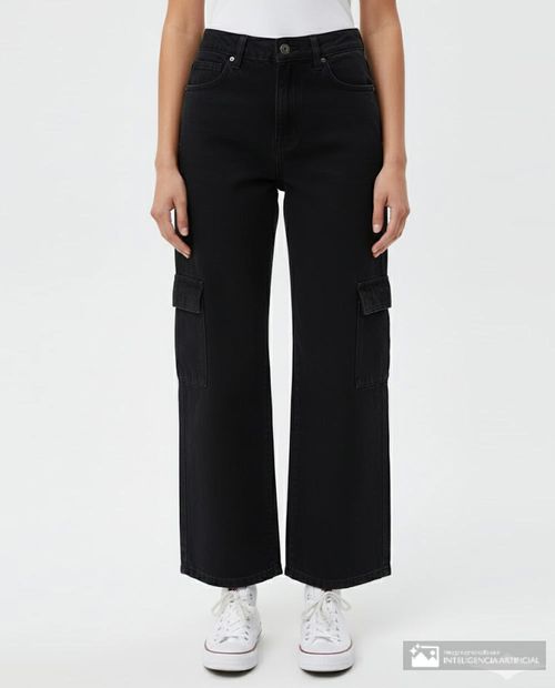 Jeans Orange cargo negro de cintura alta para mujer