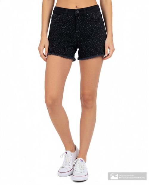 Short Orange denim negro de cintura alta para mujer