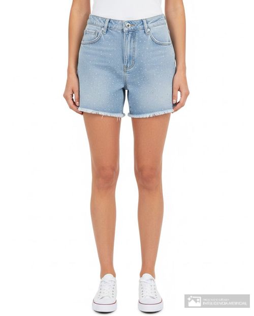 Short Orange denim celeste de cintura alta para mujer