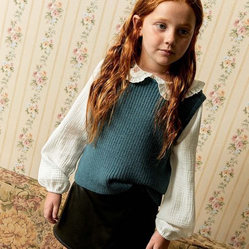 Chaleco bicolor combinado para niña